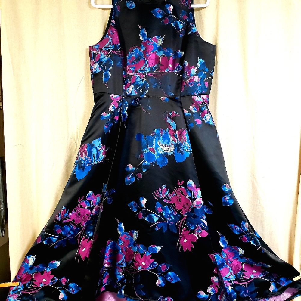 Black, Purple & Blue Fit/Flare Dress with Pockets